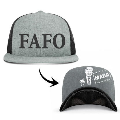 Wool blend flatbill trucker / Heather Gray/Black FAFO FlatBill (MF Hat) maga trump