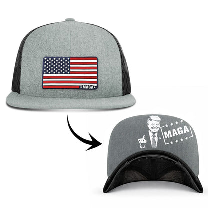 Wool blend flatbill trucker / Heather Gray/Black Maga American Flag FlatBill (MF Hat) maga trump
