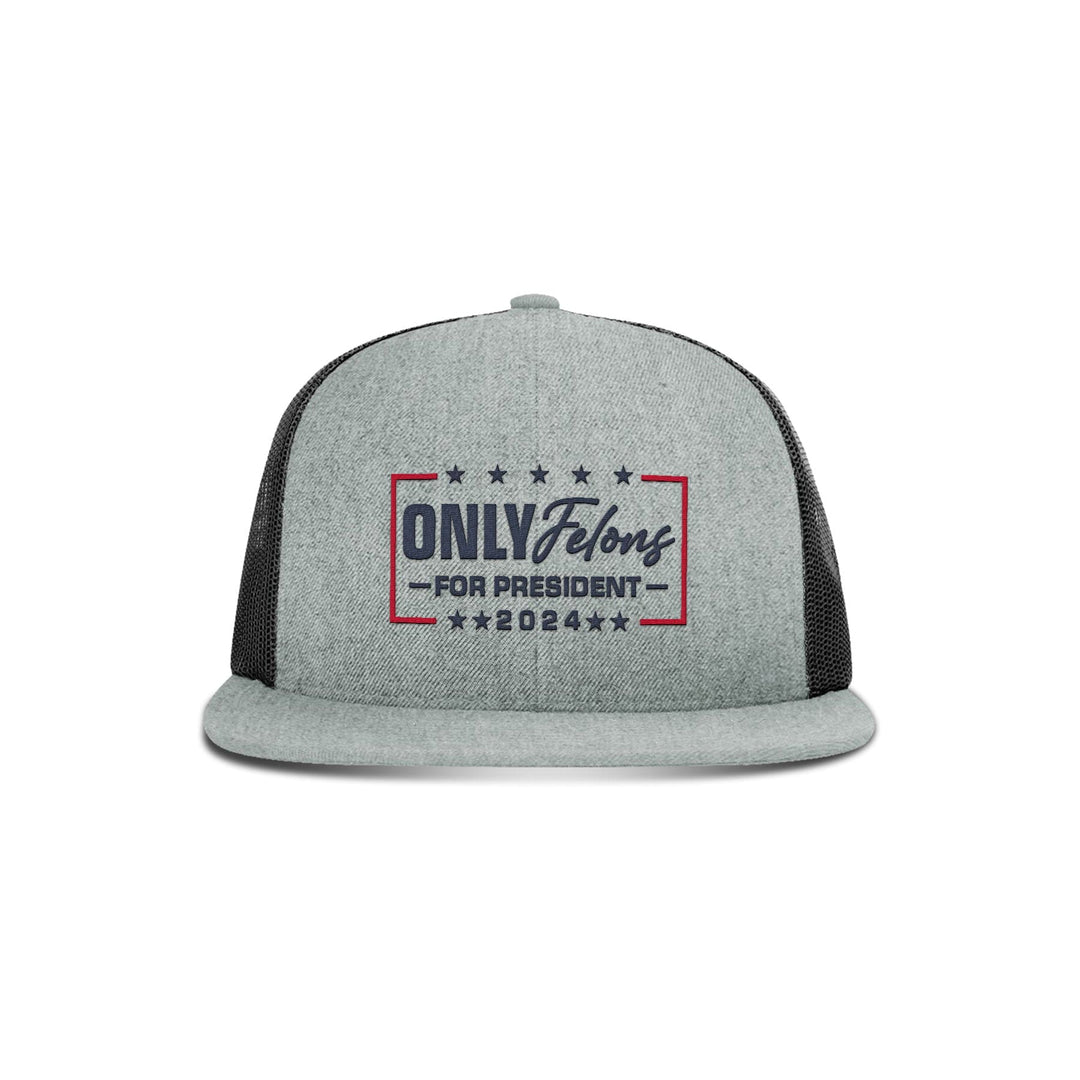 Wool blend flatbill trucker / Heather Grey/ Black Only Felons For President Flat Bill Hat maga trump