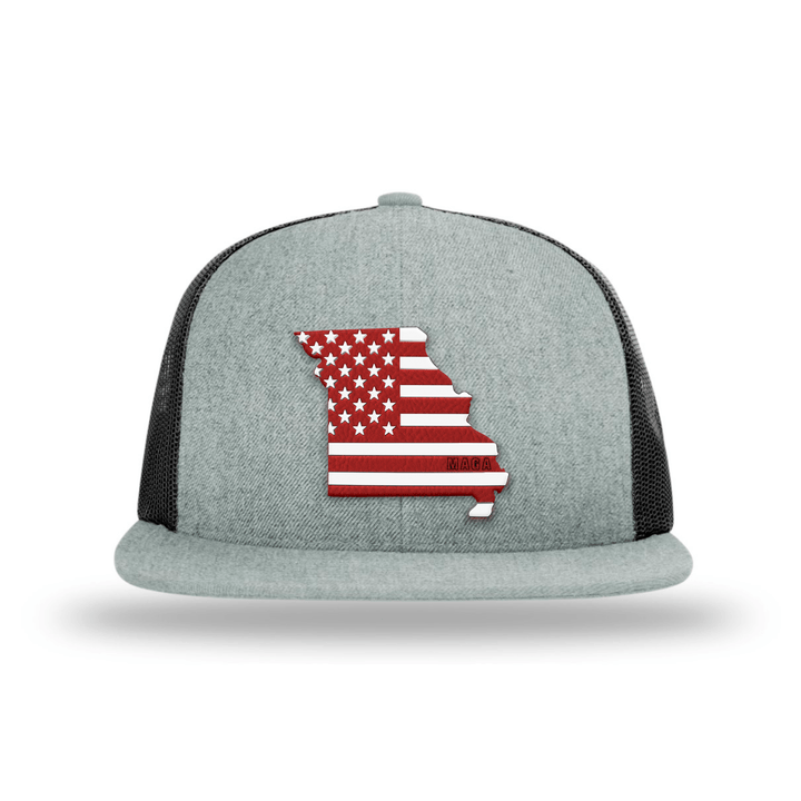 Wool blend flatbill trucker / Heather Grey/ Black / OS Missouri is MAGA Country Hat maga trump