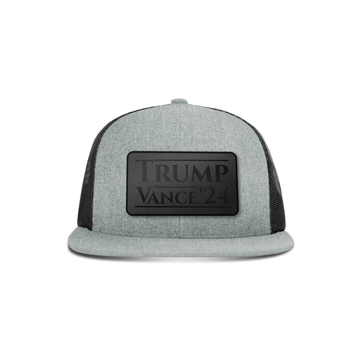 Wool blend flatbill trucker / Heather Grey/ Black Trump Vance '24 Blackout Leather Patch Flat Bill Hat maga trump