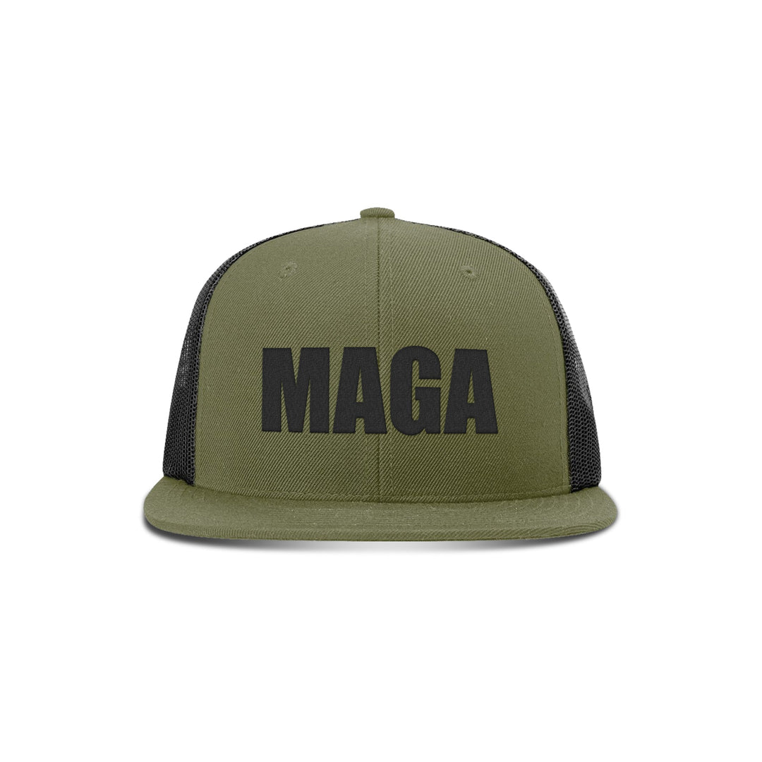 Wool blend flatbill trucker / Loden/ Black MAGA Hat - Support Hurricane Helene Victims maga trump