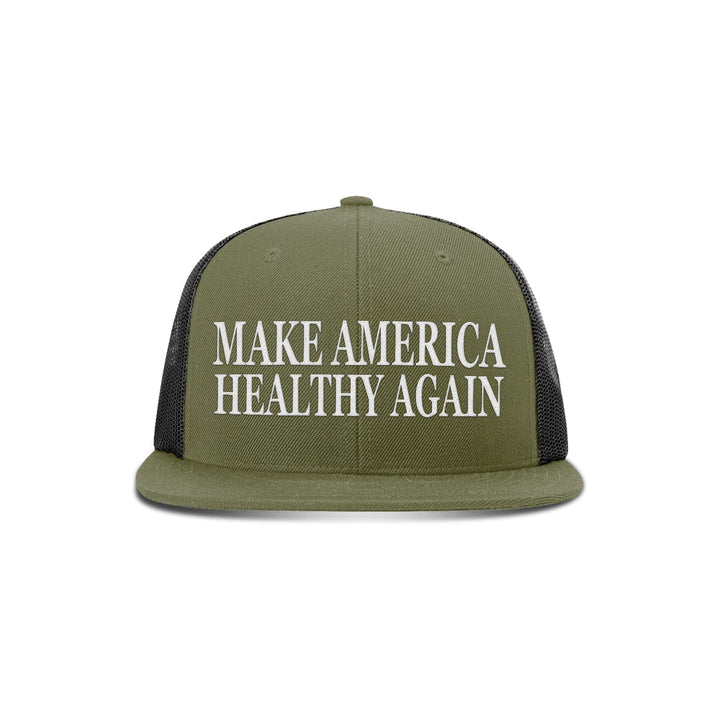 Wool blend flatbill trucker / Loden/ Black Make America Healthy Again Flat Bill Hat maga trump