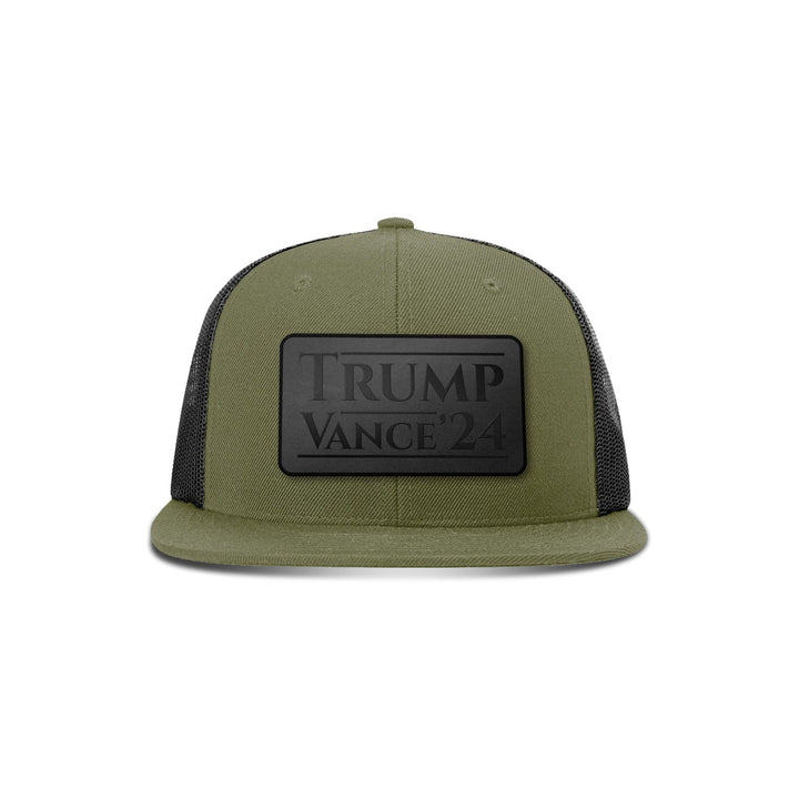 Wool blend flatbill trucker / Loden/ Black Trump Vance '24 Blackout Leather Patch Flat Bill Hat maga trump