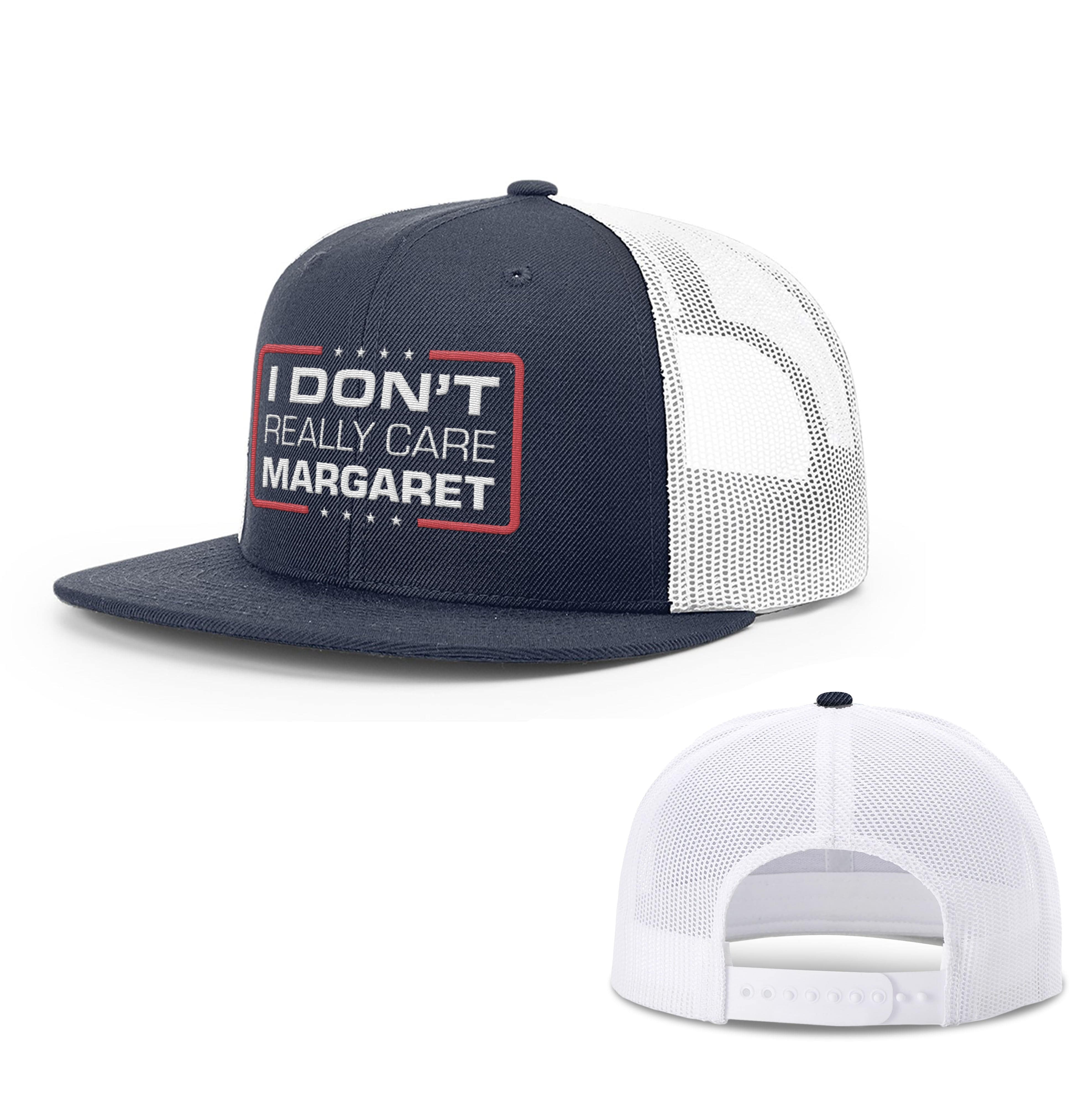 Wool blend flatbill trucker / Navy/ White I Don't Really Care Margaret Flat Bill Hat maga trump
