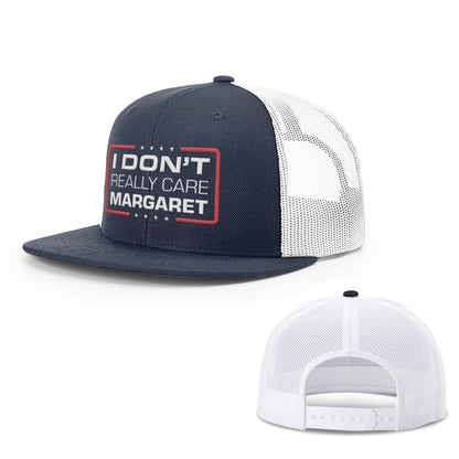 Wool blend flatbill trucker / Navy/ White I Don't Really Care Margaret Flat Bill Hat maga trump