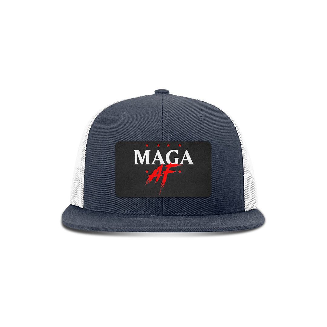 Wool blend flatbill trucker / Navy/ White MAGA AF Patch Flat Bill Hat maga trump