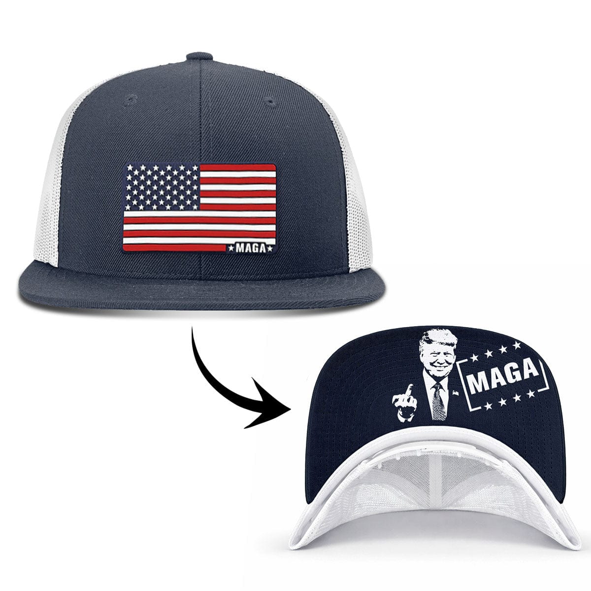 Wool blend flatbill trucker / Navy/White Maga American Flag FlatBill (MF Hat) maga trump