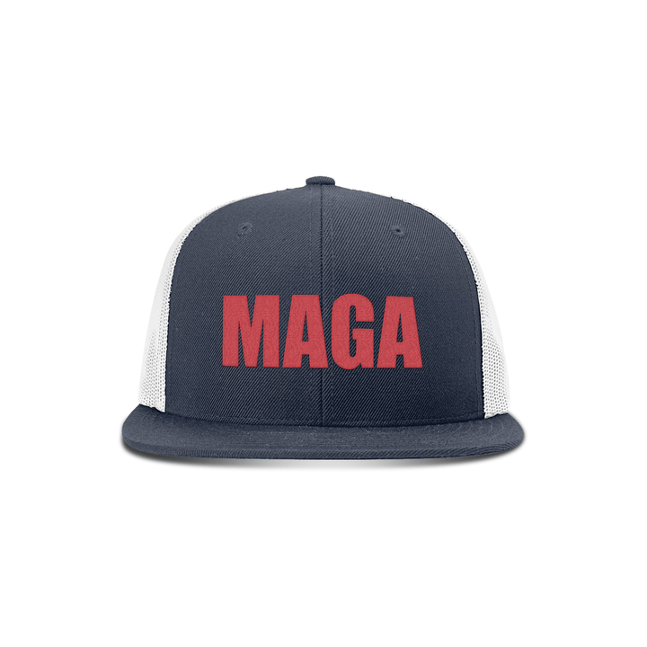 Wool blend flatbill trucker / Navy/ White MAGA Hat - Support Hurricane Helene Victims maga trump