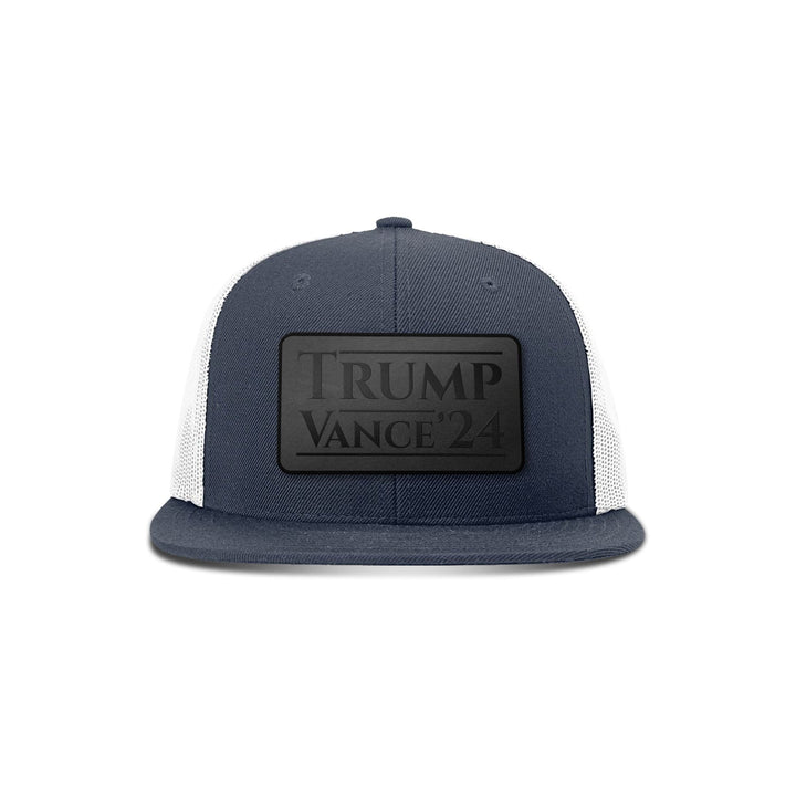 Wool blend flatbill trucker / Navy/ White Trump Vance '24 Blackout Leather Patch Flat Bill Hat maga trump