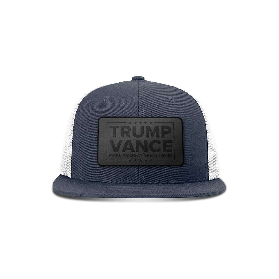 Wool blend flatbill trucker / Navy/ White Trump Vance MAGA Blackout Leather Patch Flat Bill Hat maga trump