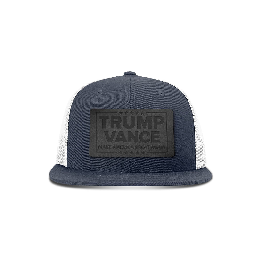 Wool blend flatbill trucker / Navy/ White Trump Vance MAGA Blackout Leather Patch Flat Bill Hat maga trump