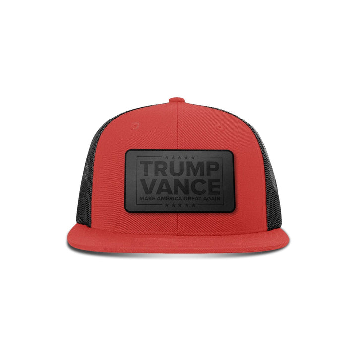 Wool blend flatbill trucker / Red/ Black Trump Vance MAGA Blackout Leather Patch Flat Bill Hat maga trump