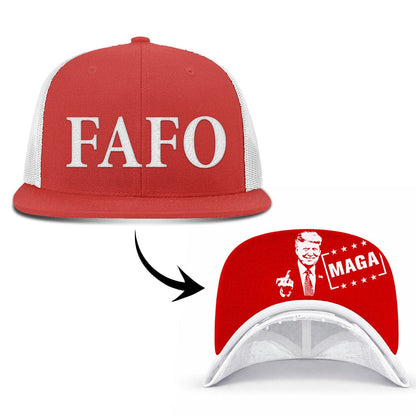 Wool blend flatbill trucker / Red/White FAFO FlatBill (MF Hat) maga trump