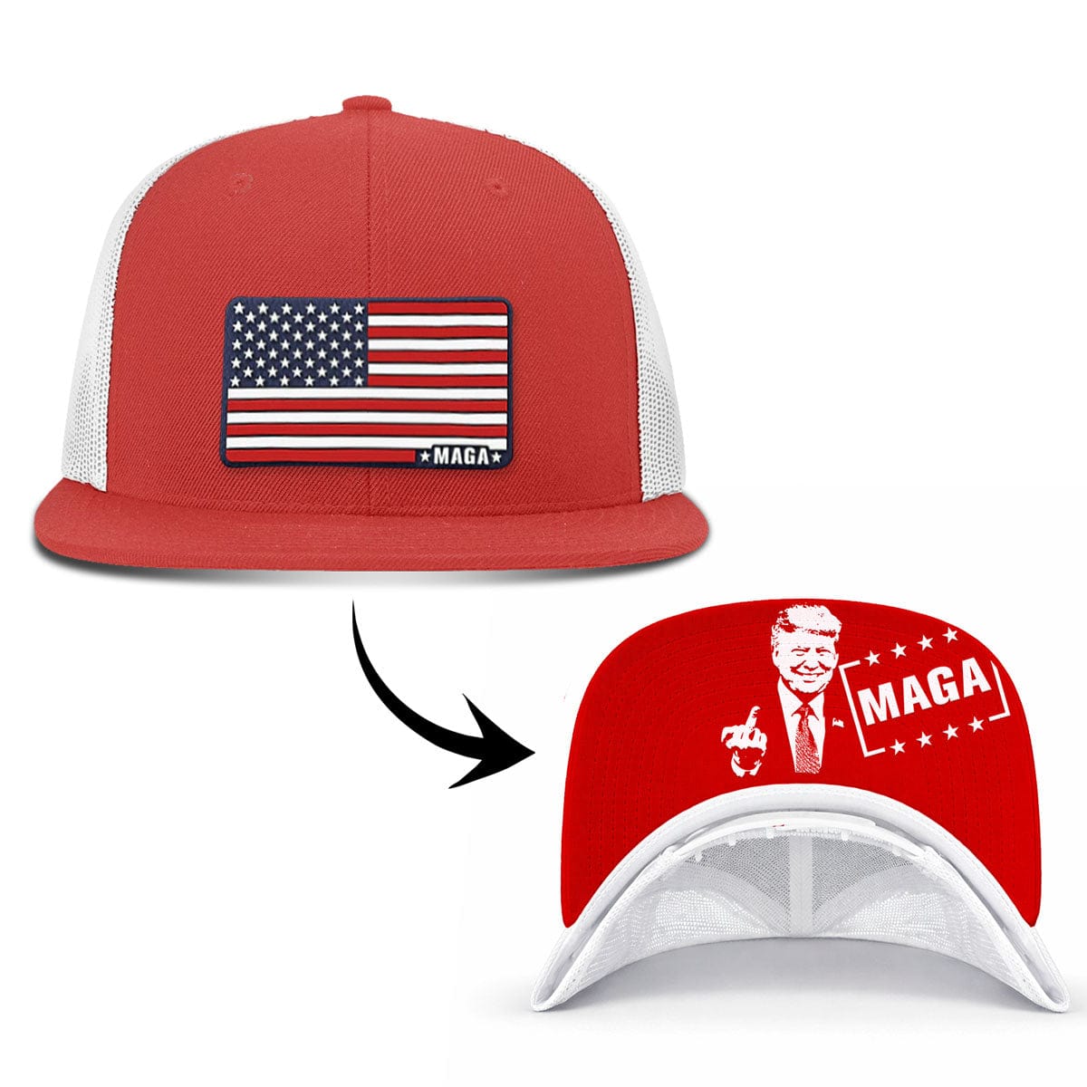 Wool blend flatbill trucker / Red/White Maga American Flag FlatBill (MF Hat) maga trump