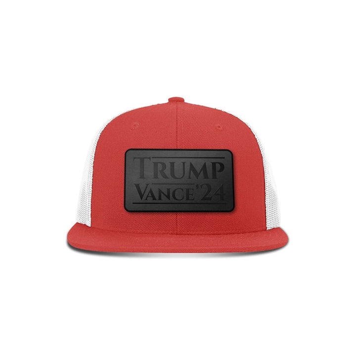 Wool blend flatbill trucker / Red/ White Trump Vance '24 Blackout Leather Patch Flat Bill Hat maga trump