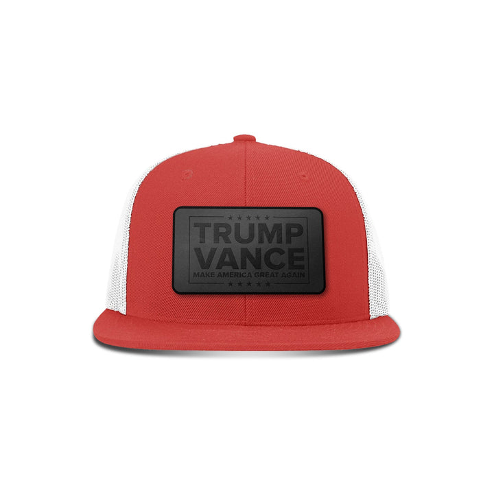 Wool blend flatbill trucker / Red/ White Trump Vance MAGA Blackout Leather Patch Flat Bill Hat maga trump