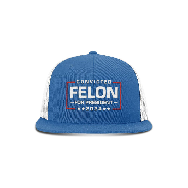 Wool blend flatbill trucker / Royal/White Felon For President Flat Bill Hat maga trump