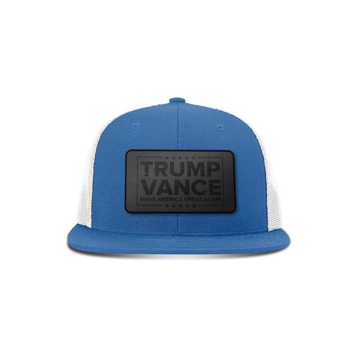 Wool blend flatbill trucker / Royal/White Trump Vance MAGA Blackout Leather Patch Flat Bill Hat maga trump